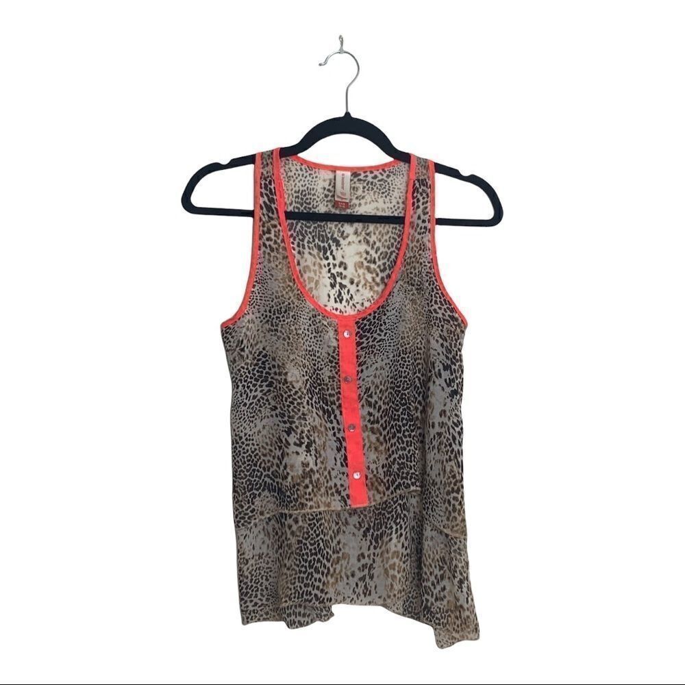 Animal Print No Boundaries Silky Sheer Layered Tank Top with Day Glow Trim